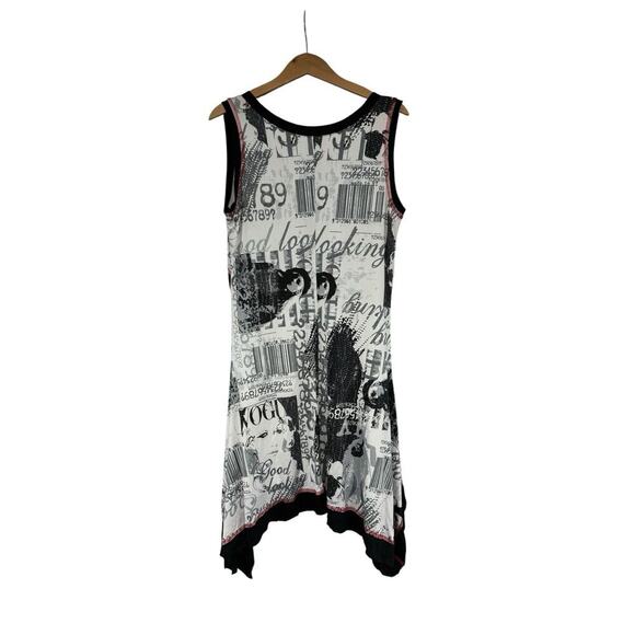 Joseph Ribkoff Graphic Print Dress Black White Handkerchief Hem Stretch Size 12 - Picture 4 of 8